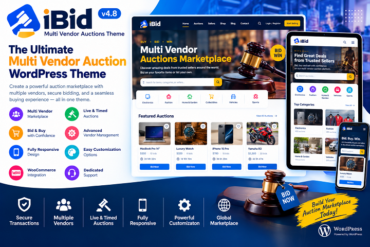 iBid Multi Vendor Auctions Theme v4.8